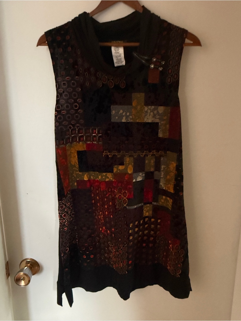 Dolcezza Abstract Patchwork Tunic Dress Medium Art to Wear Lagenlook Boho